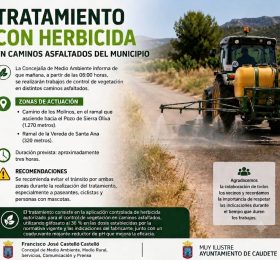 Aviso de tratamiento  con herbicida en caminos asfaltados del municipio.