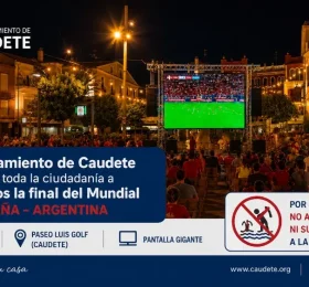 El Ayuntamiento de Caudete instalará una pantalla gigante de 4 x 3 metros con sonido profesional de 4.000 W para vivir juntos la final del Mundial entre España y Argentina